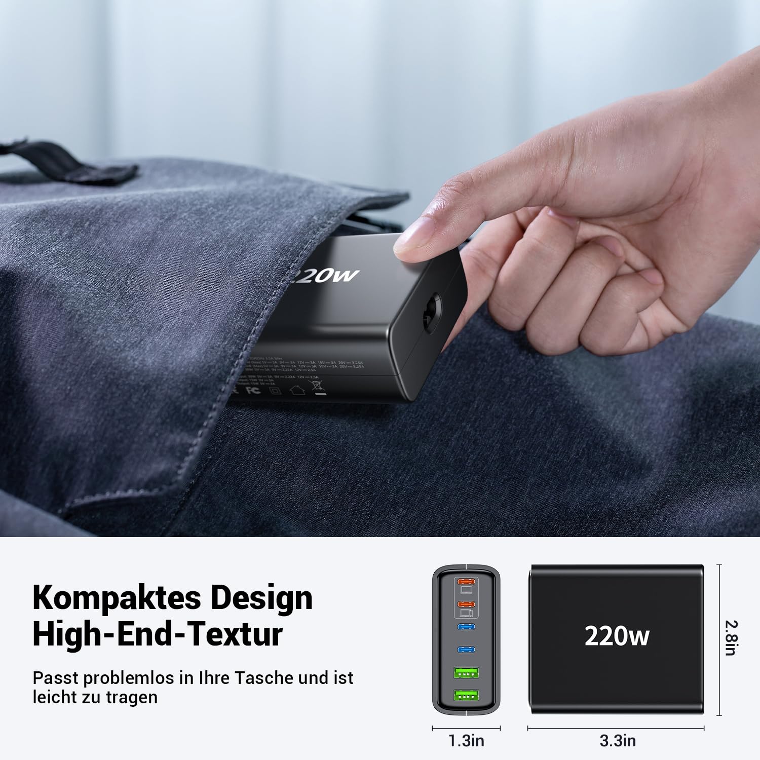 Ombrex 220W USB C Schnellladegerät, 6-Port USB C Ladegerät, PD Charger + QC Netzteil für MacBook Pro/Air, Laptop, iPad Pro, iPhone 17/16 Series, Galaxy, Pixel (4 C-Port + 2 A-Port) Schwarz