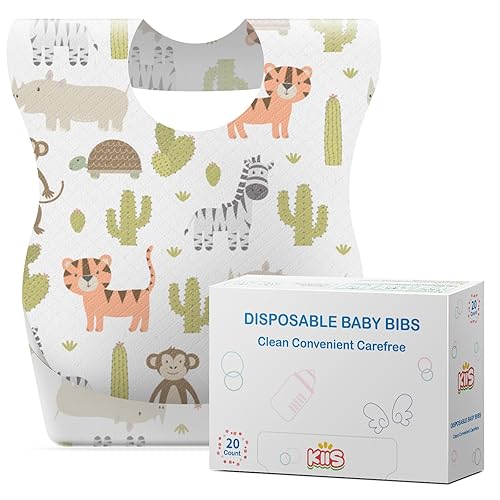 KIIS Disposable Baby Bibs for Travel - Paper Bibs for Infant, Toddlers & Kids - Travel & Daycare Essentials, 20 Count