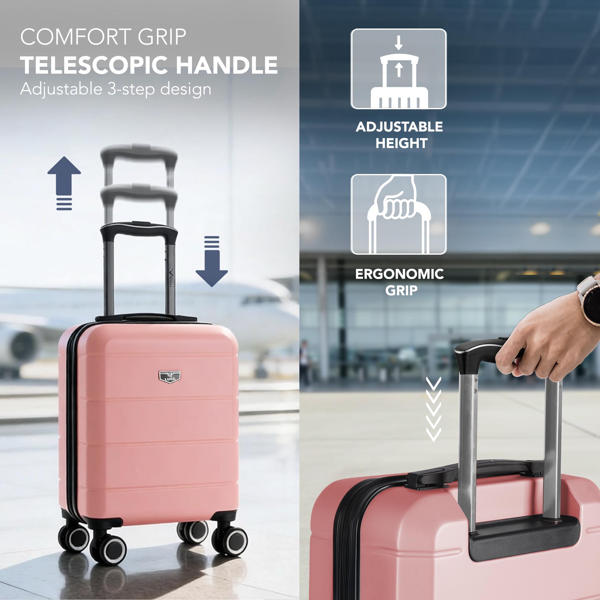 LUGG - Jetset 40cm Suitcase - 40x30x20cm- Ryanair Compatible - Underseat Size - Hard Shell ABS - Spinner & Removable Wheels - Lightweight Travel Luggage- Cream/Brown — view 264