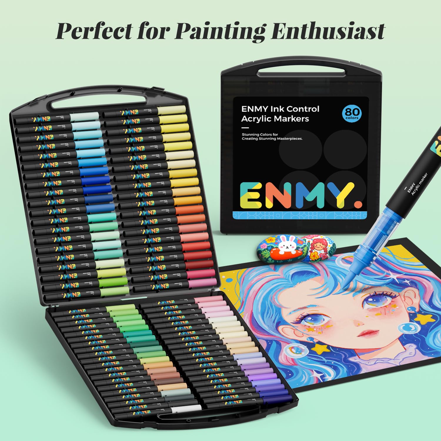 ENMY 80 Farben Acrylmalstifte, Direkte Flüssige Acrylmalstifte, Stoffmarker für Textil, Leinwand, Felsen, Glas, Holz, Papier, DIY, Acrylfarben Stifte für DIY Bastelbedarf