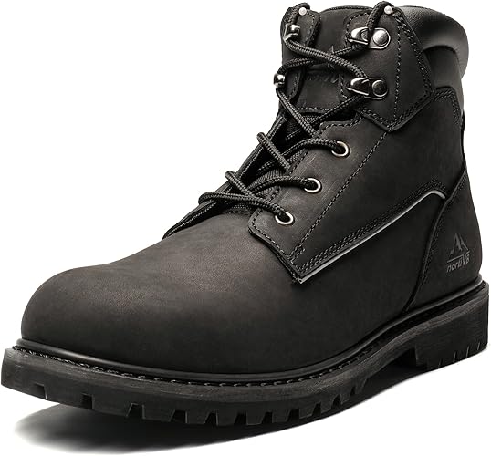 NORTIV 8 Mens Safety Boots Leather Soft Toe Work Boots Slip Resistant