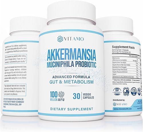 Akkermansia Suplemento de apoyo GLP-1 probiótico y berberina – 100 millones de probióticos AFU para la salud intestinal y el equilibrio metabólico