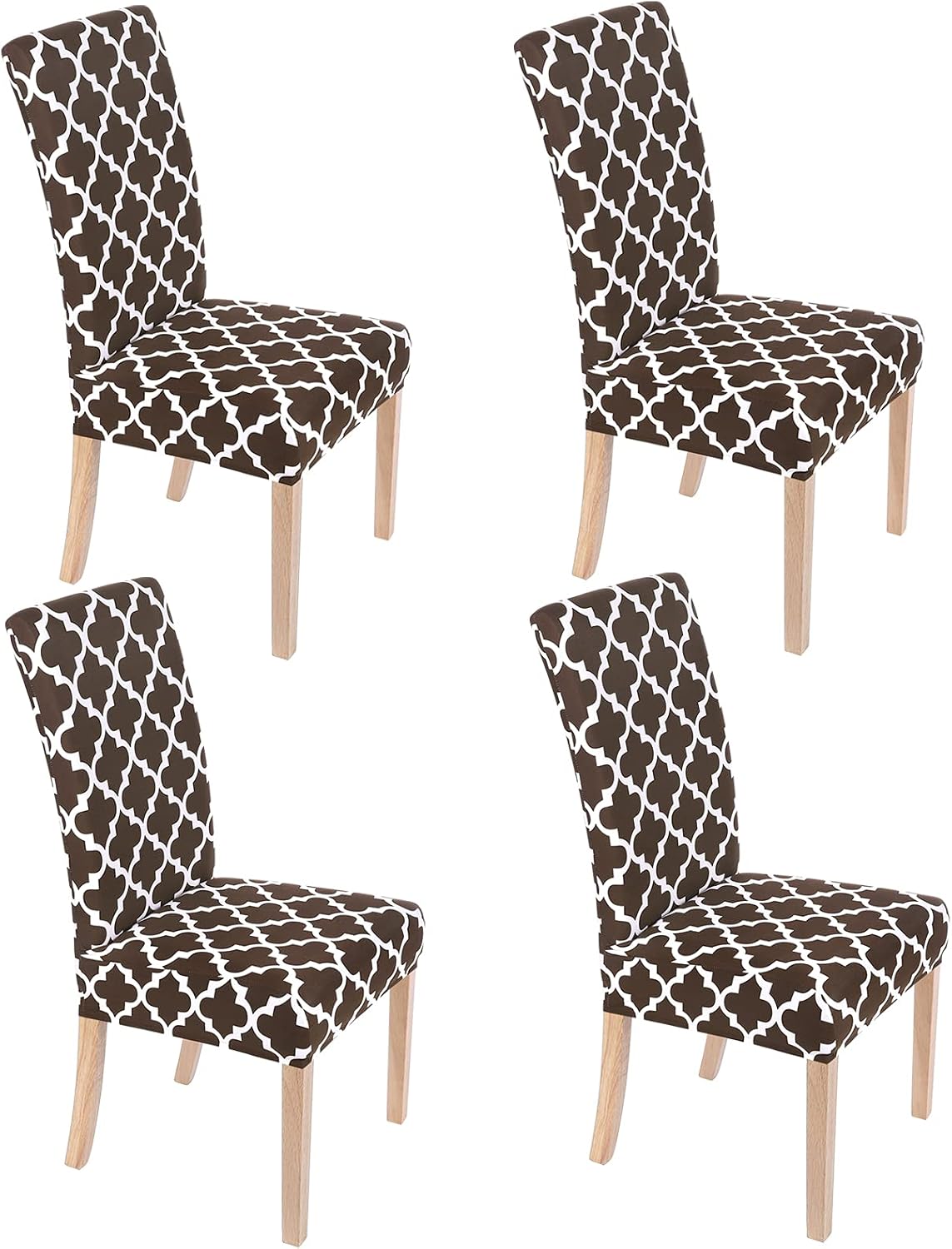 Smiry Chair Covers for Dining Room Set of 4, Morocco Printed Stretchy Dining Room Chair Covers, Washable Parsons Chair Slipcovers for Kitchen, Home, Party (Morocco Brown)