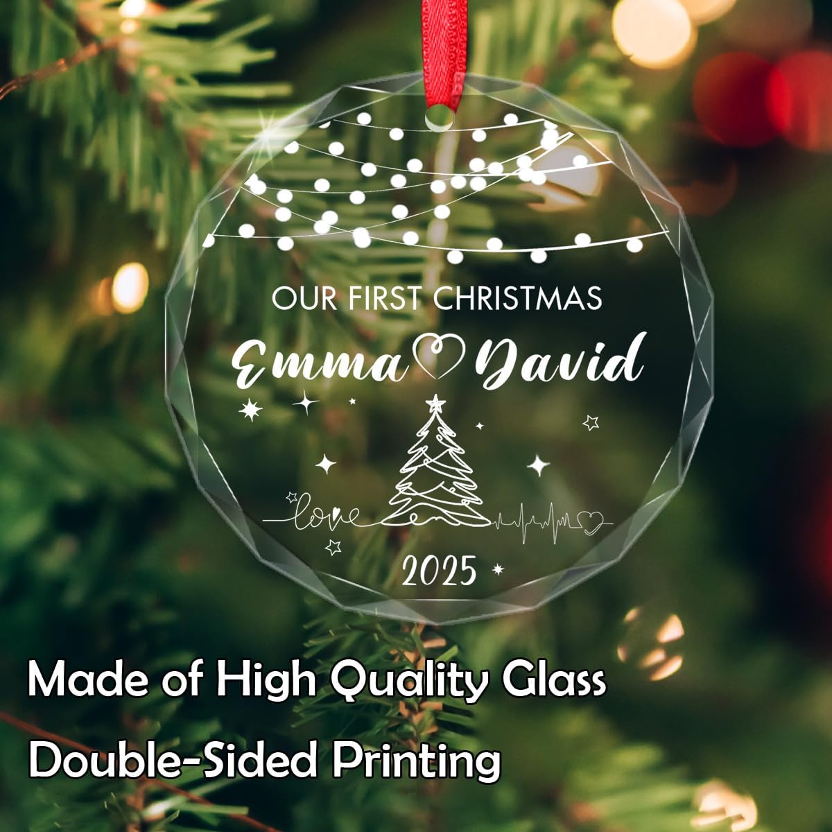 Personalized Our First Christmas Ornament 2025, Custom Couples Name Text Customized Xmas Tree Hanging Decorations Keepsake House-Warming Gift for Family Dad Mom Husband Wife Her