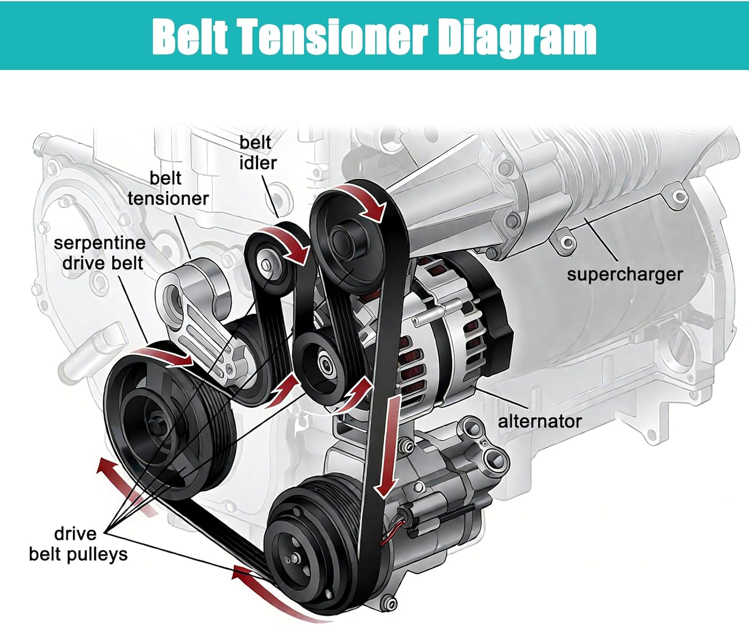 A4722000570 A4722001070 Belt Tensioner Assembly with Pulley For Freightliner DD15 Cascadia 114SD M2 112 Coronado Century Class,For Sterling Truck A9500 L9500,For Western Star 4700SB 5700XE