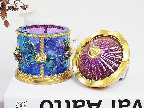 Miniatura 6 de XXKJSJJQ Moldes de silicona para frascos de resina, molde de resina de carrusel con tapas, moldes de resina de silicona para caja de almacenamiento