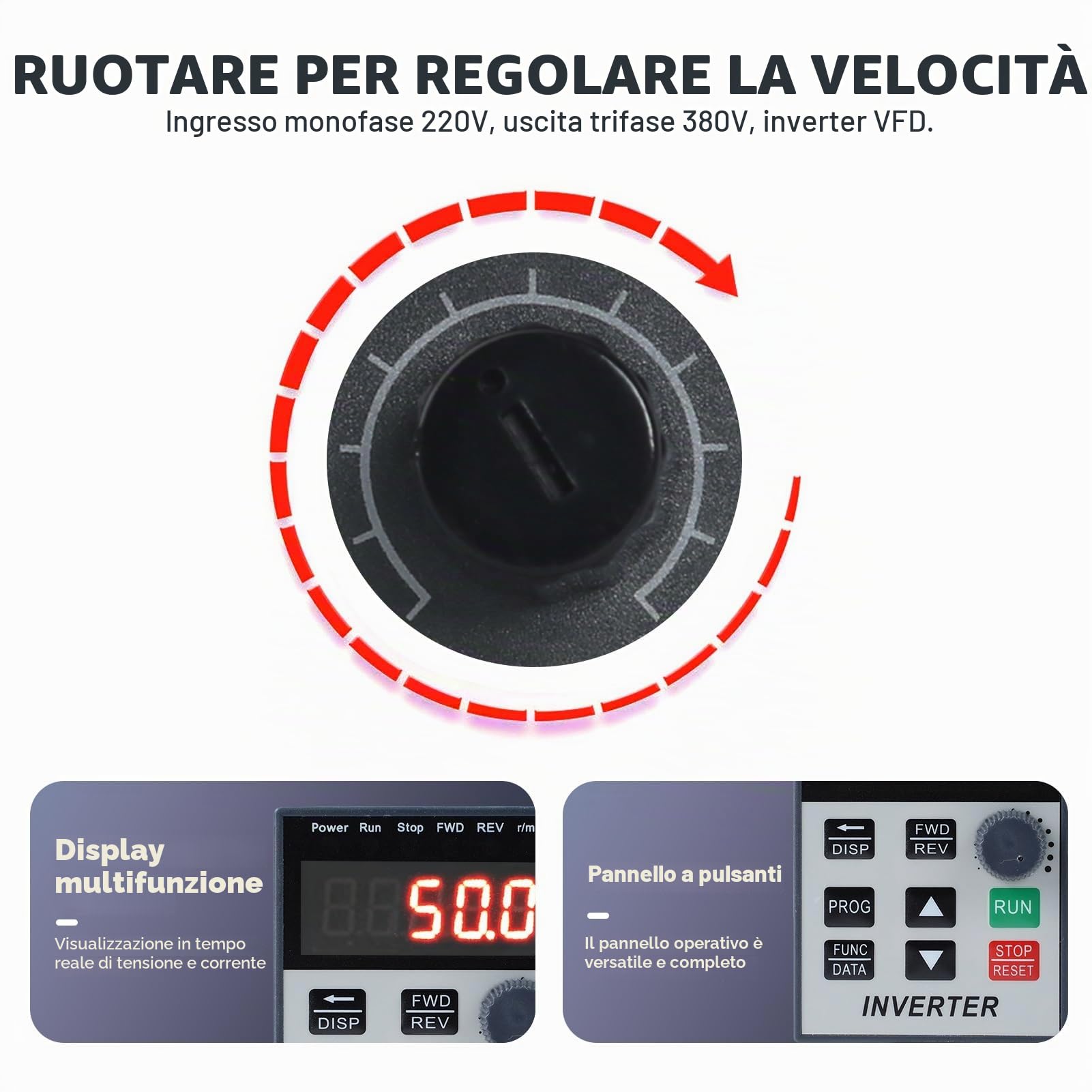 Jadeshay Variatore di Frequenza VFD 2,2KW 8A Inverter 220V Monofase a 380V Trifase Regolatore di velocità del Motore 50/60Hz per Controllo velocità Motore Mandrino