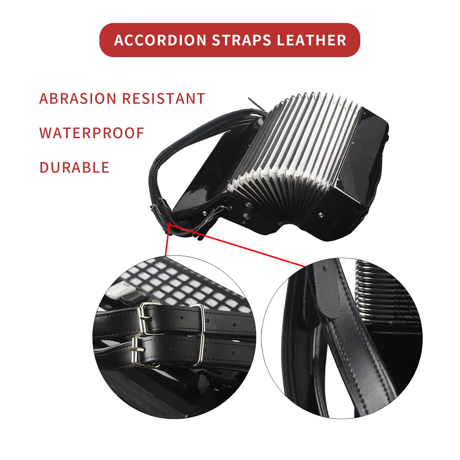 Cinghie per Fisarmonica Nere, Cinghie per Fisarmonica in Morbida Pelle PU, Tracolla per Fisarmonica Regolabile, Accessori per Strumenti Musicali, per la Maggior Parte delle Fisarmoniche con 16-120 Bas