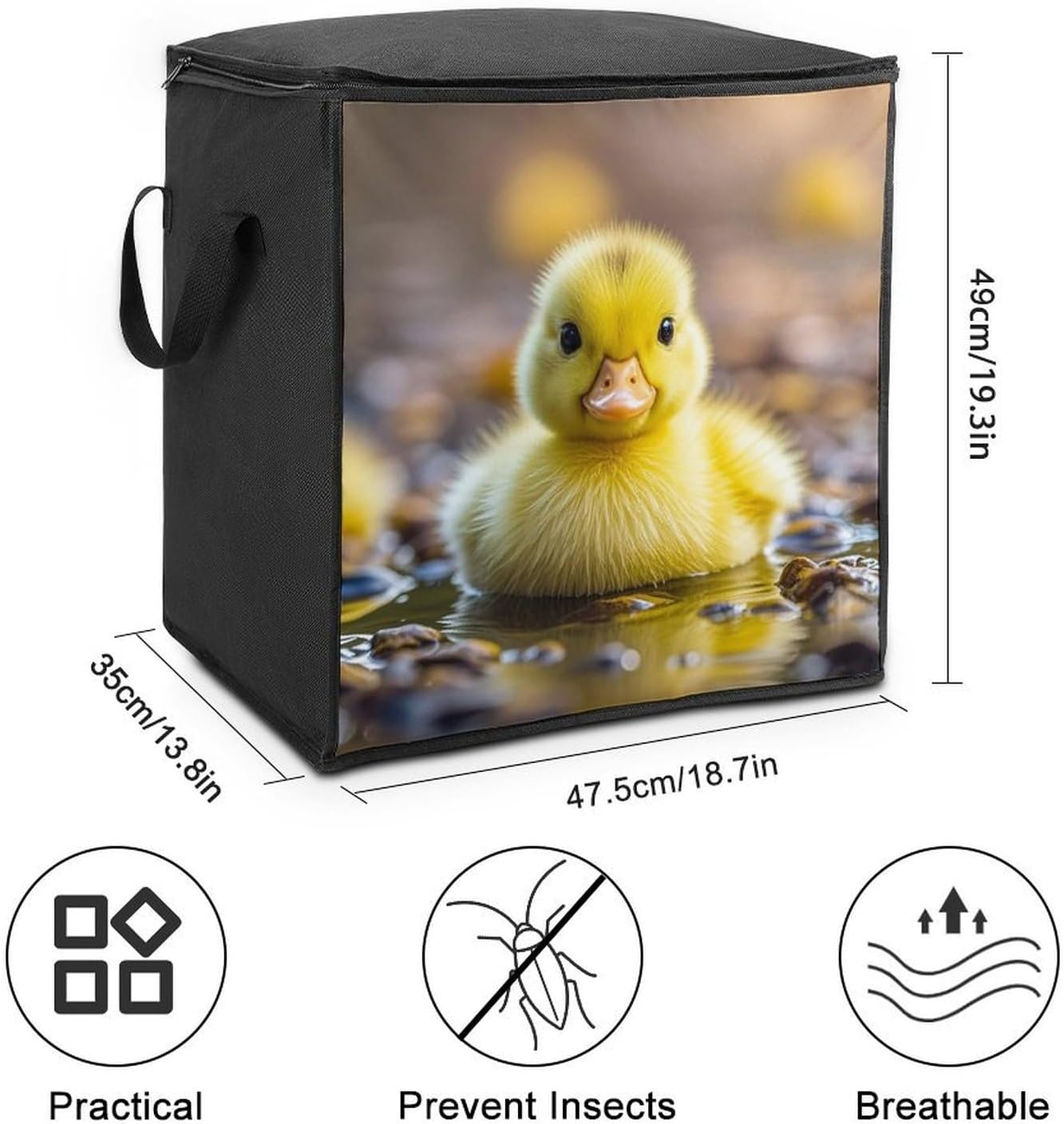 Large Cute Ducks Storage Bags with Handle Foldable Closet Organizers Clothes Storage Bins Bedding Storage Containers Fabric Moving Bags Blanket Comforter Storage Bag 70L