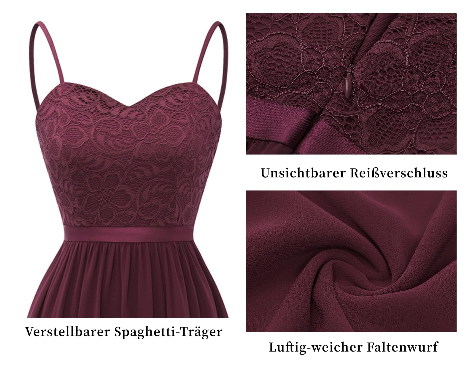 DRESSTELLS Abendkleider Elegant für Hochzeit Festlich Ballkleid Damen Lang Brautkleid Standesamt Brautjungfernkleider mit Spaghettiträger Jugendweihe Kleider