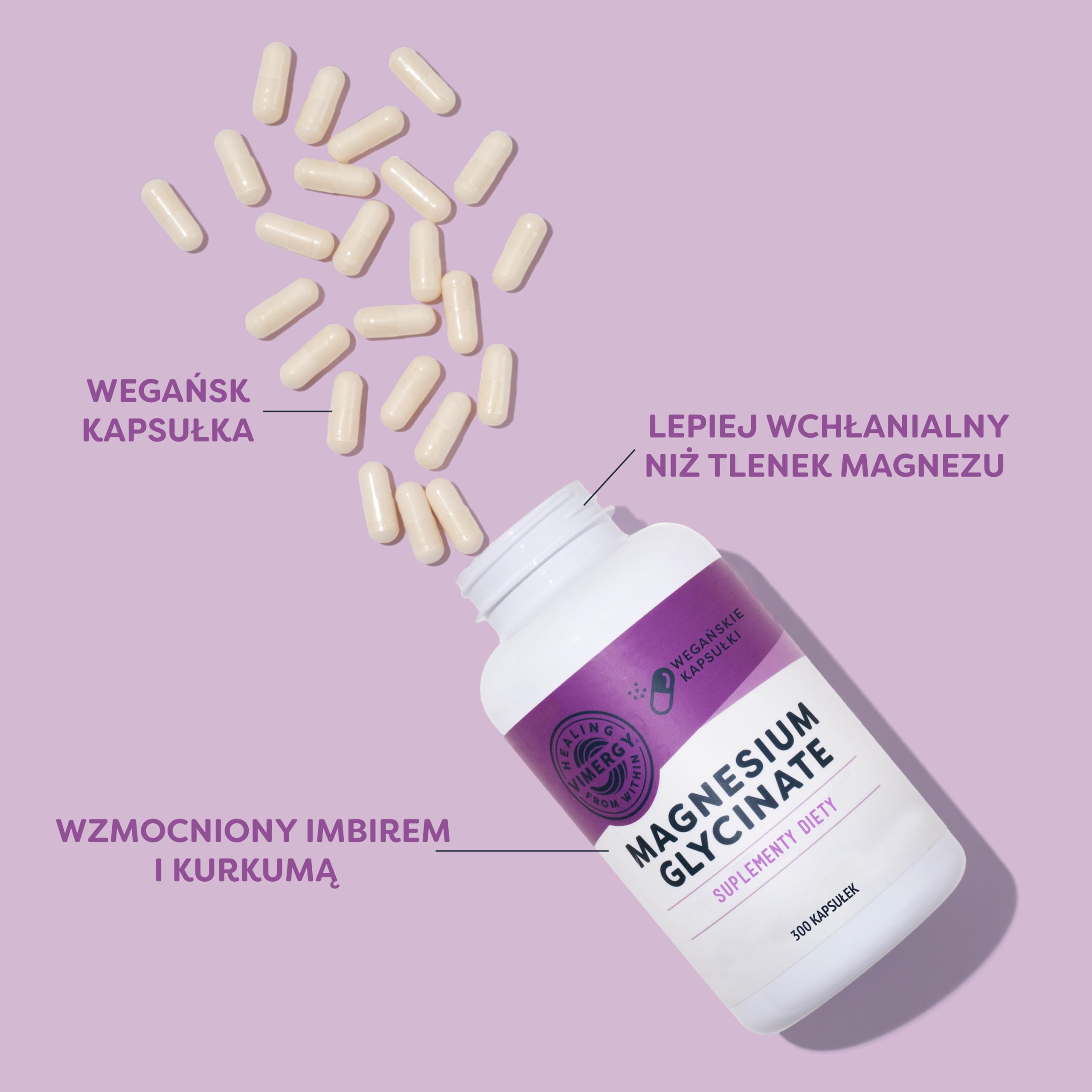 Vimergy Glicynian Magnezu Suplement Mineralny – 150 Porcji – Wspomaga Energię i Zmniejsza Zmęczenie – Suplement Magnezu Przyjazny dla Brzucha – Kurkuma i Imbir – Bezglutenowy, Bez GMO – Keto/Paleo