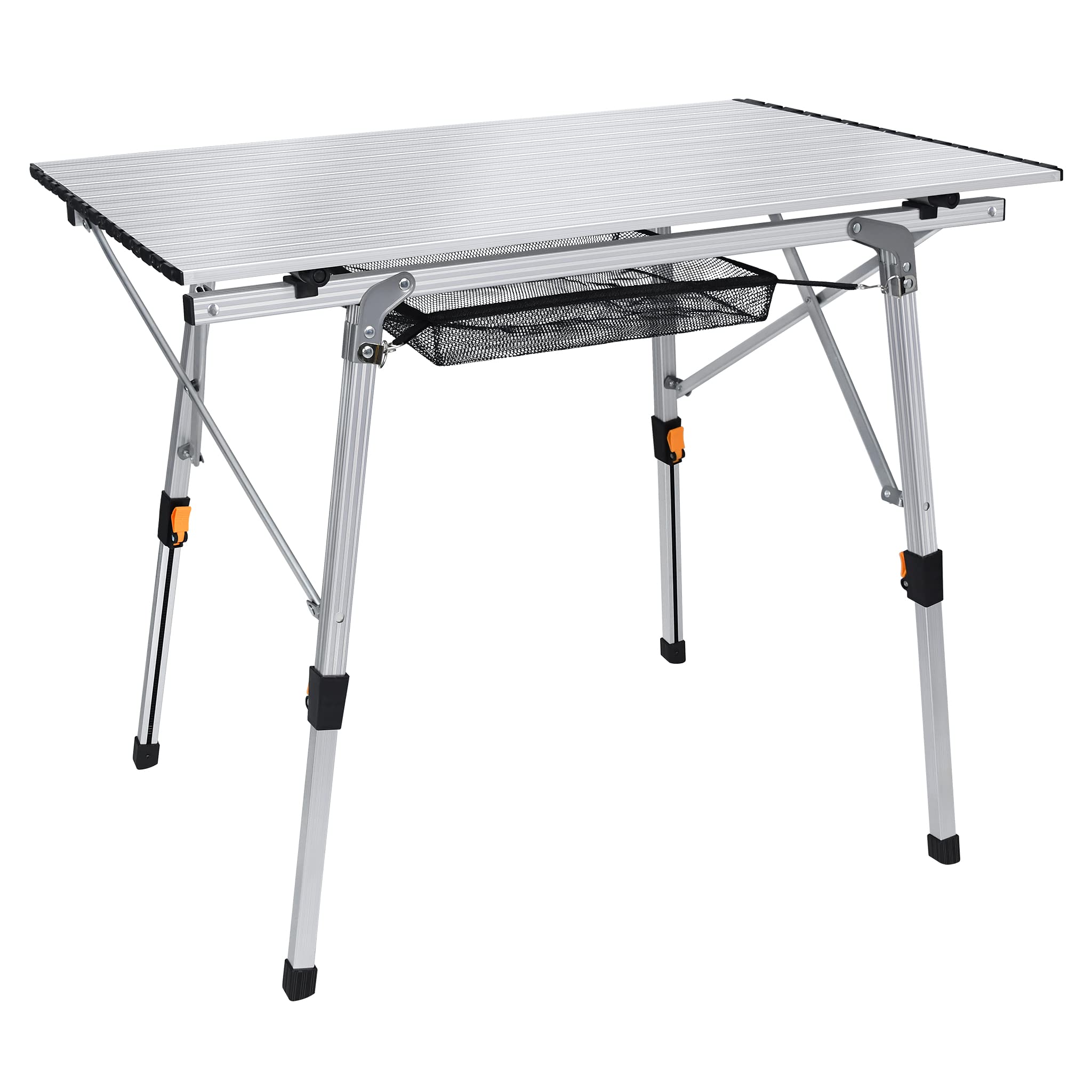 FIVMEN Table de camping pliante 90 x 51,5 cm - Hauteur réglable - En aluminium - Avec sac de transport - Pour l'extérieur et le jardin - Argenté