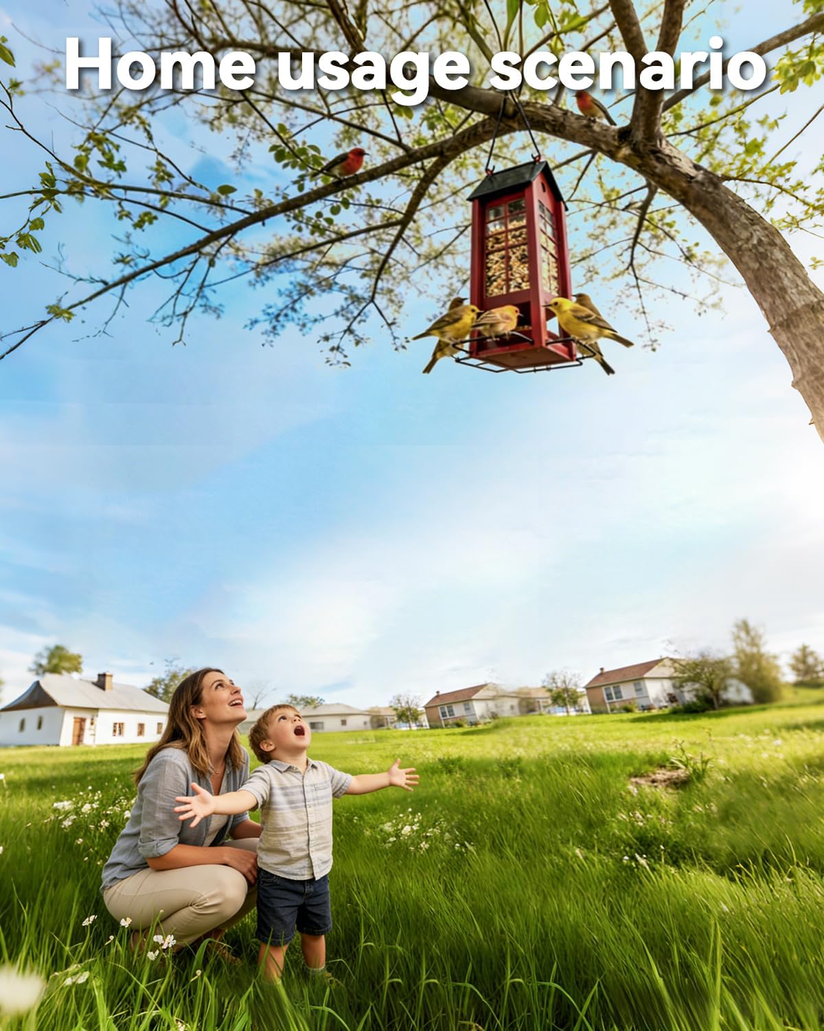 Hanging Bird Feeder for Outdoors, Metal Bird Seed Feeder with Roof, Large Capacity Wild Bird Feeder for Garden Yard Patio, Squirrel Resistant Easy Refill Bird Feeder - Image 7