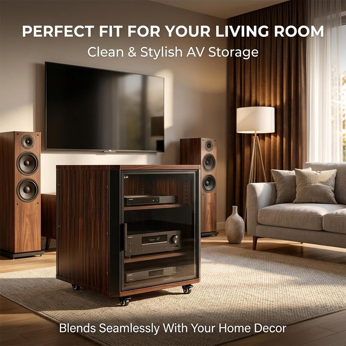 Supporto audio in legno con mensole regolabili per sistemi home theatre