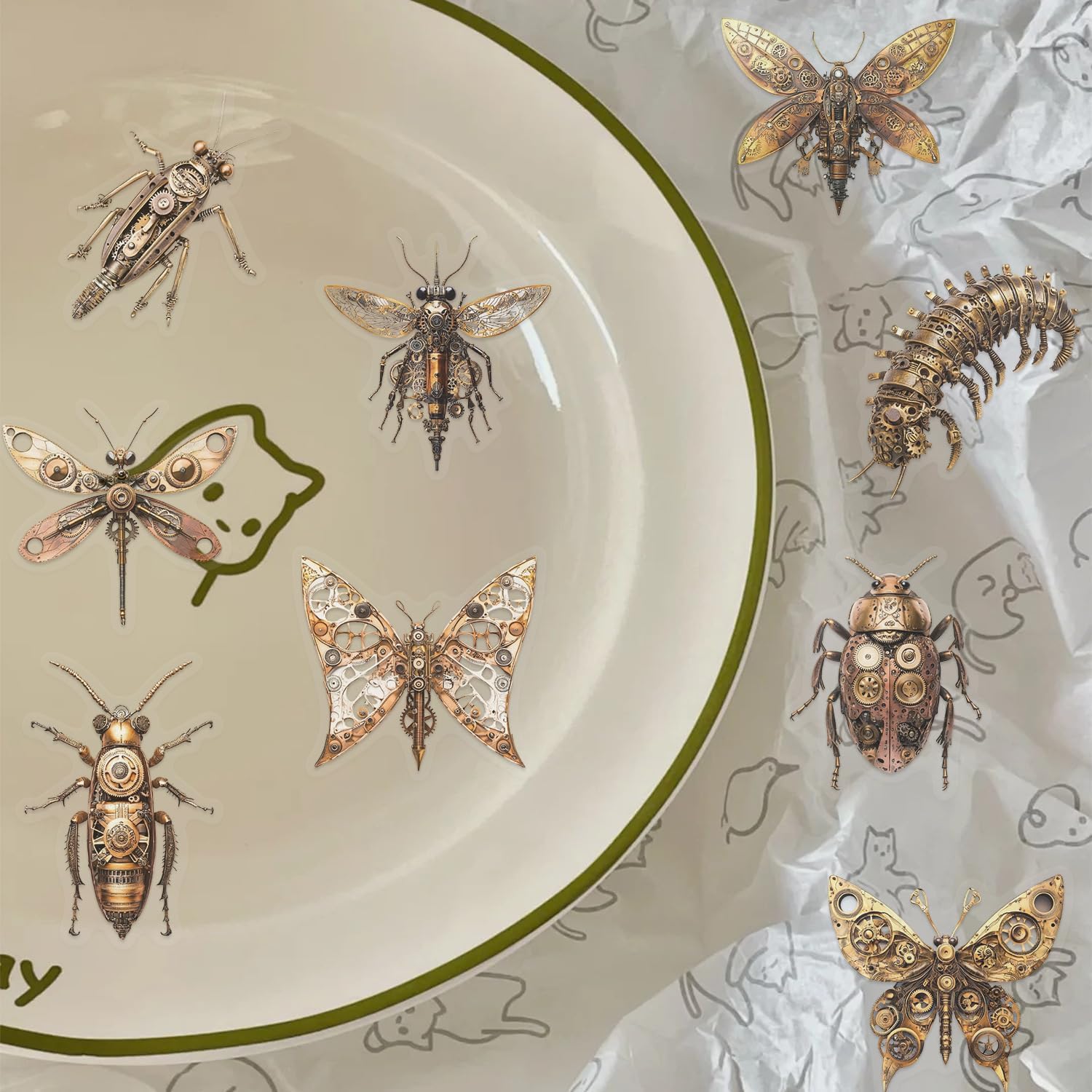 50Pcs Steampunk Insect Stickers,Waterproof PET Vintage Mechanical Bug & Bee Stickers for Journaling,Laptop,Water Bottle,Scrapbook,Phone Case,Tumbler,DIY Decor image 2