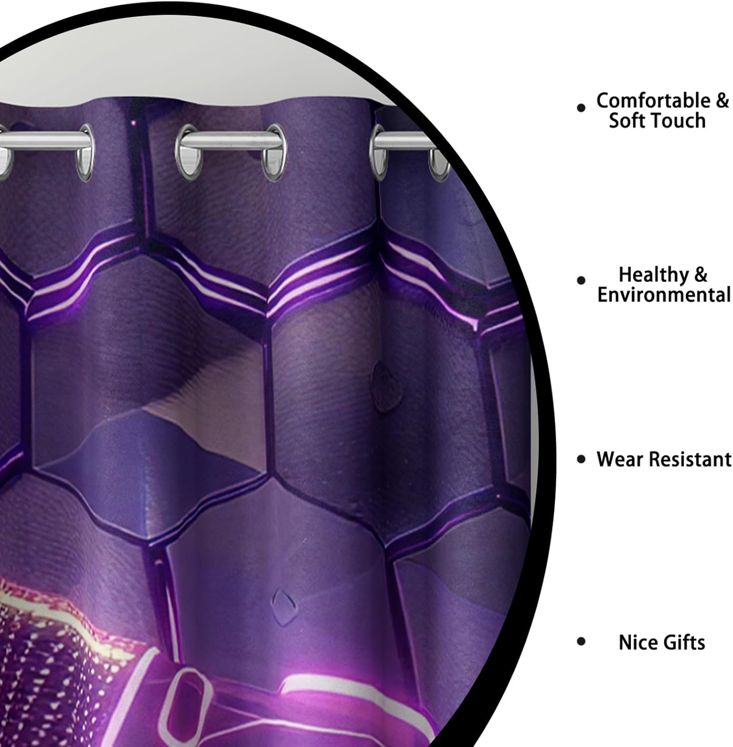 AILONEN Gaming Window Curtain for Boys, Purple and Black Gamer Curtains 52" W x 84" H for Room Decor,Honeycomb Gamepad Pattern Window Drapes(2 Panels)