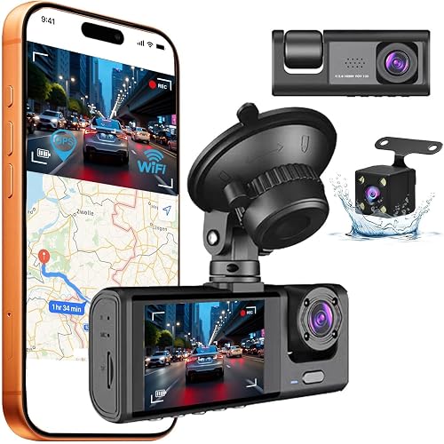 Camara Coche grabadora,4K/1080P Camara Coch WiFi Dash CAM Coche & App Controlcon,GPS Tracker Visión Nocturna,Camara vigilancia Coche,170° Gran Angular,G-Sensor,Grabación en Bucle,Monitorización