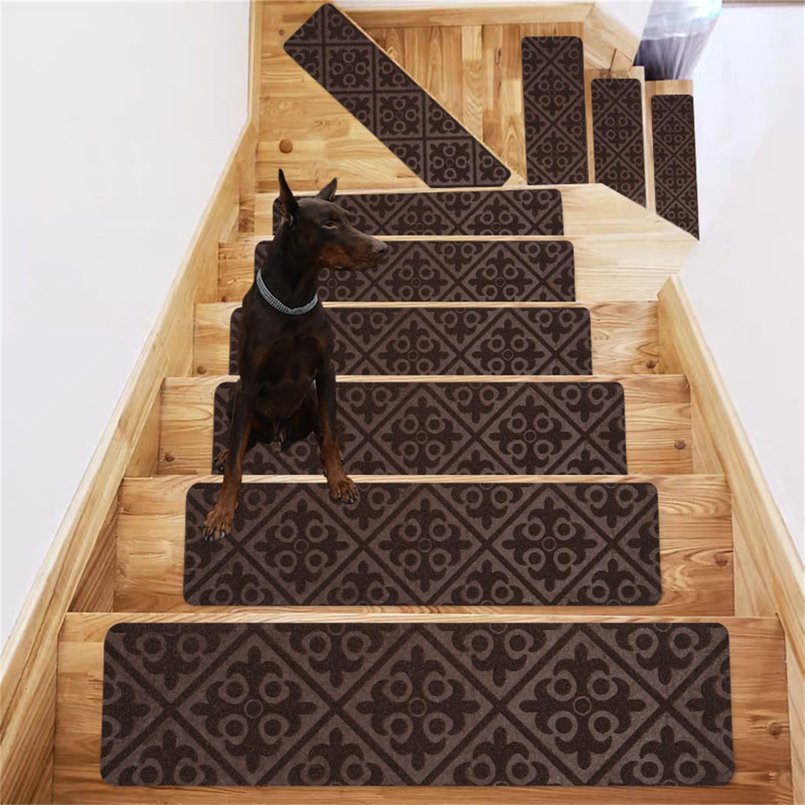 TYYCKJ Carpet Stair Treads Self Adhesive, Non-Slip Carpet Stair Runner Carpet Stairs Mats Removable Reused for Kids Elders and Pets (15pc,Brown)