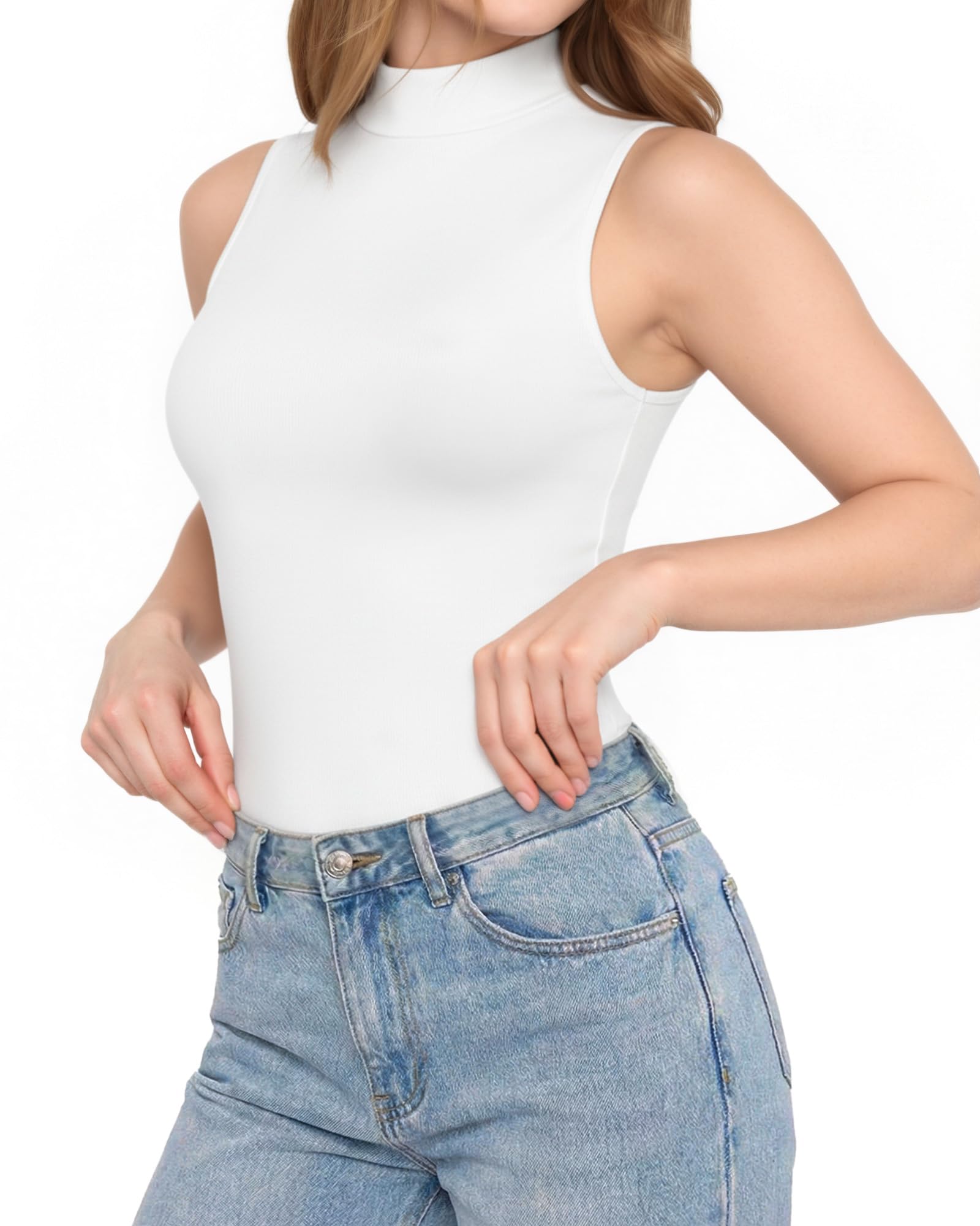 ALGALAROUND Body pour femme sans manches, col montant, manches courtes, débardeurs, t-shirt à manches courtes, col roulé, basique, sexy, combinaison pour femme, tenue d'été