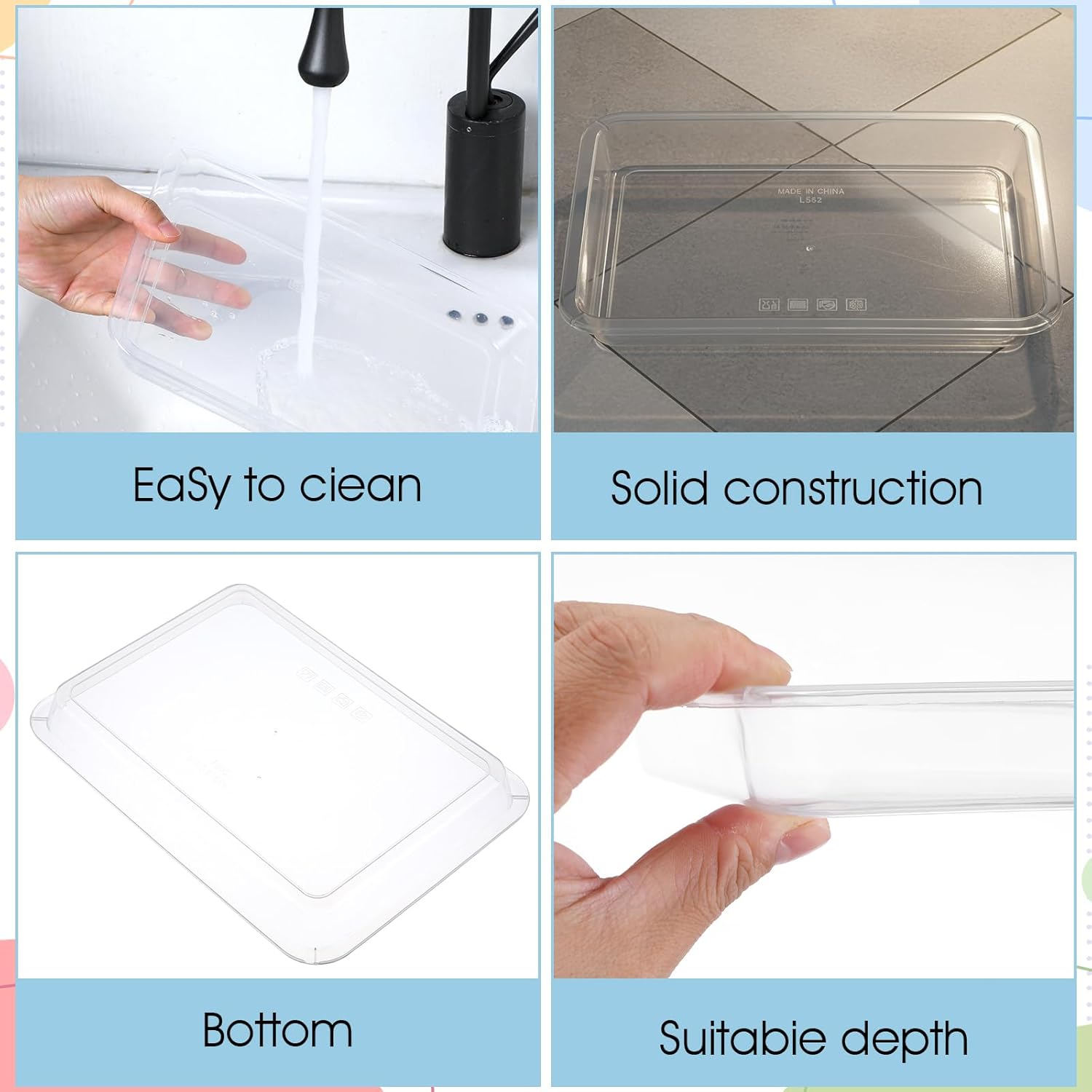 24 Pcs Plastic Art Trays Activity Craft Tray Organizer Serving Tray Stackable Storage Sand Trays for School Painting Beads Office DIY Projects (11.2 x 8. 07 x 1.1 Inch)(Clear) - Image 3