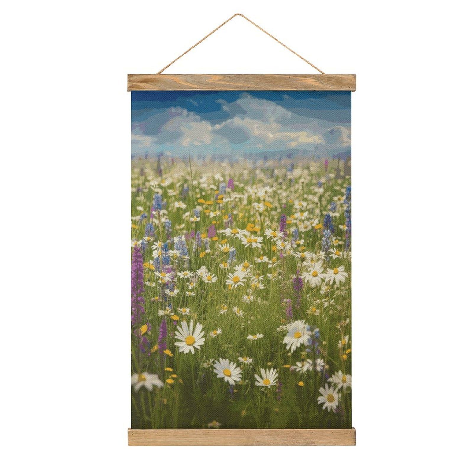 VstaDank Spring Meadow Flowers Poster with Wooden Frame Hanger Art Painting Wall Decor Poster Wall Hanging Wooden Frame 13x20 Wood Poster Hanger for Photo Picture Art Canvas Print Artwork