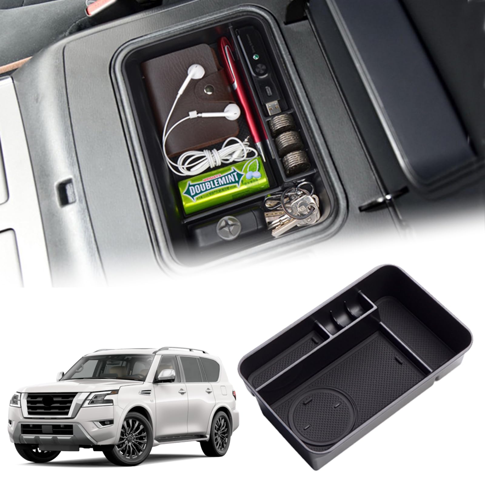 beyond self Car Armrest Storage Box For Nis-san Patrol Y62 2016-2024 ABS Material Center Console Storage Box Car Storage Box Tray Stowing Tidying