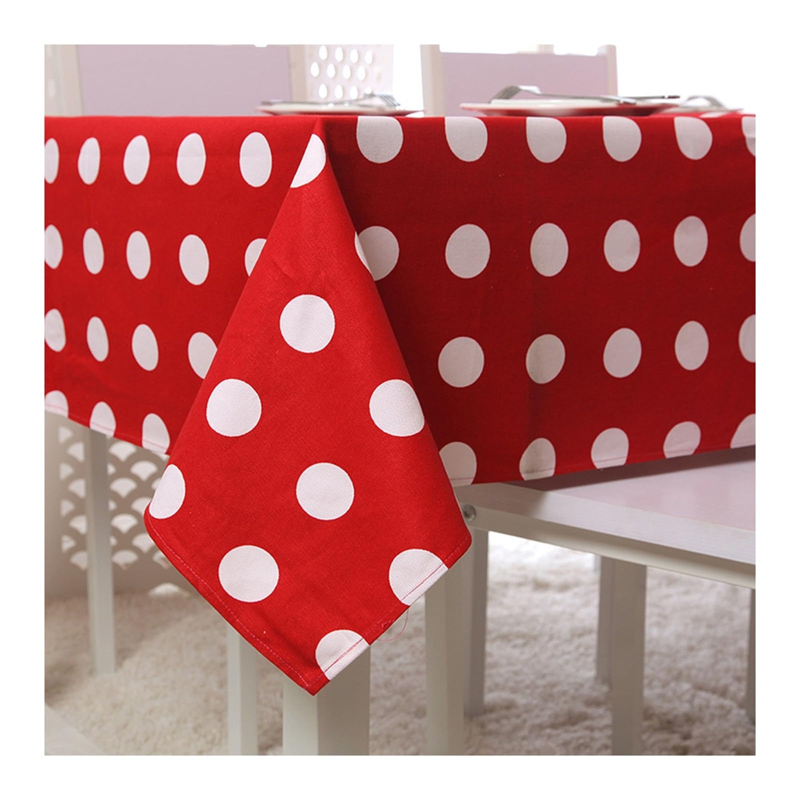 Nappe à pois blancs rouge KnSam en coton anti-taches 140x180cm