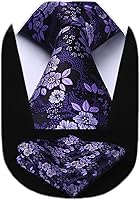 HISDERN Men's Floral Necktie Set - Classic 3.4" Woven Tie & Pocket Square with Gift Box for Weddings & Formal Events