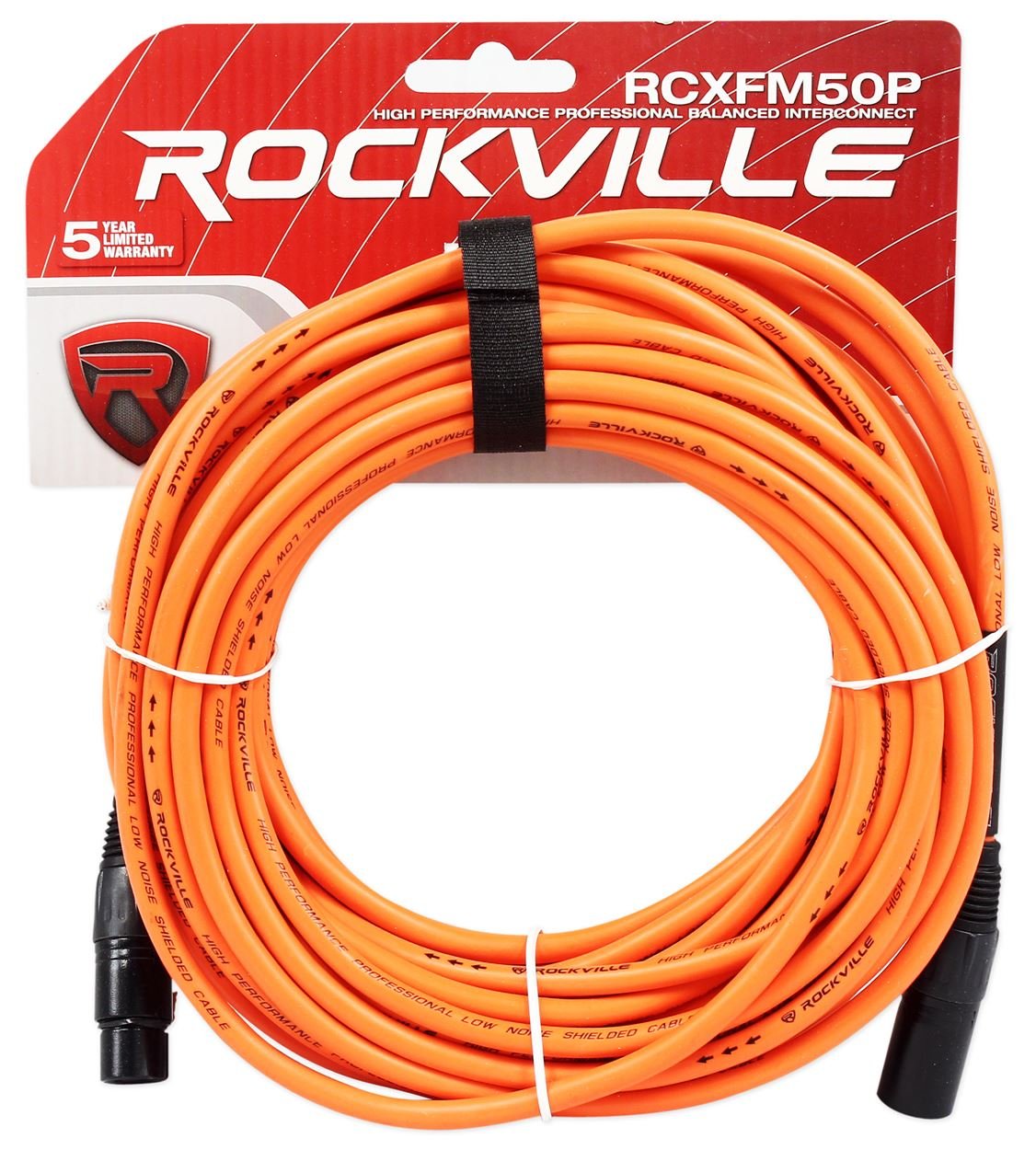 Rockville RCXFM50P-O 50ft Female to Male XLR Mic/Speaker Cable, 100% Copper, 90% OFC Shield, REAN Connectors, Vibrant Orange, for Live Sound and Studio Recording