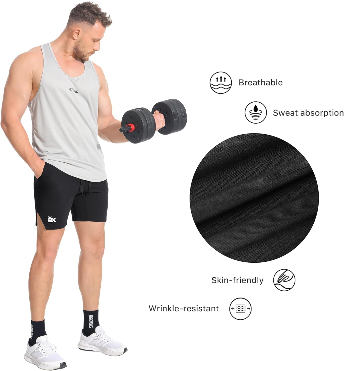 BROKIG Men's Airstretch Gym Shorts,5 Inch Slim Fit Running Exercise Athletic Workout Shorts for Men with Zipper Pockets - Image 3