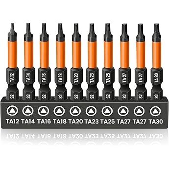 VOBOR TA12-TA30 Triangle Screwdriver Bits 50 mm Long Magnetic 1/4 Inch Hex Shank S2 Steel Triangular Screwdriver Bit for Cord