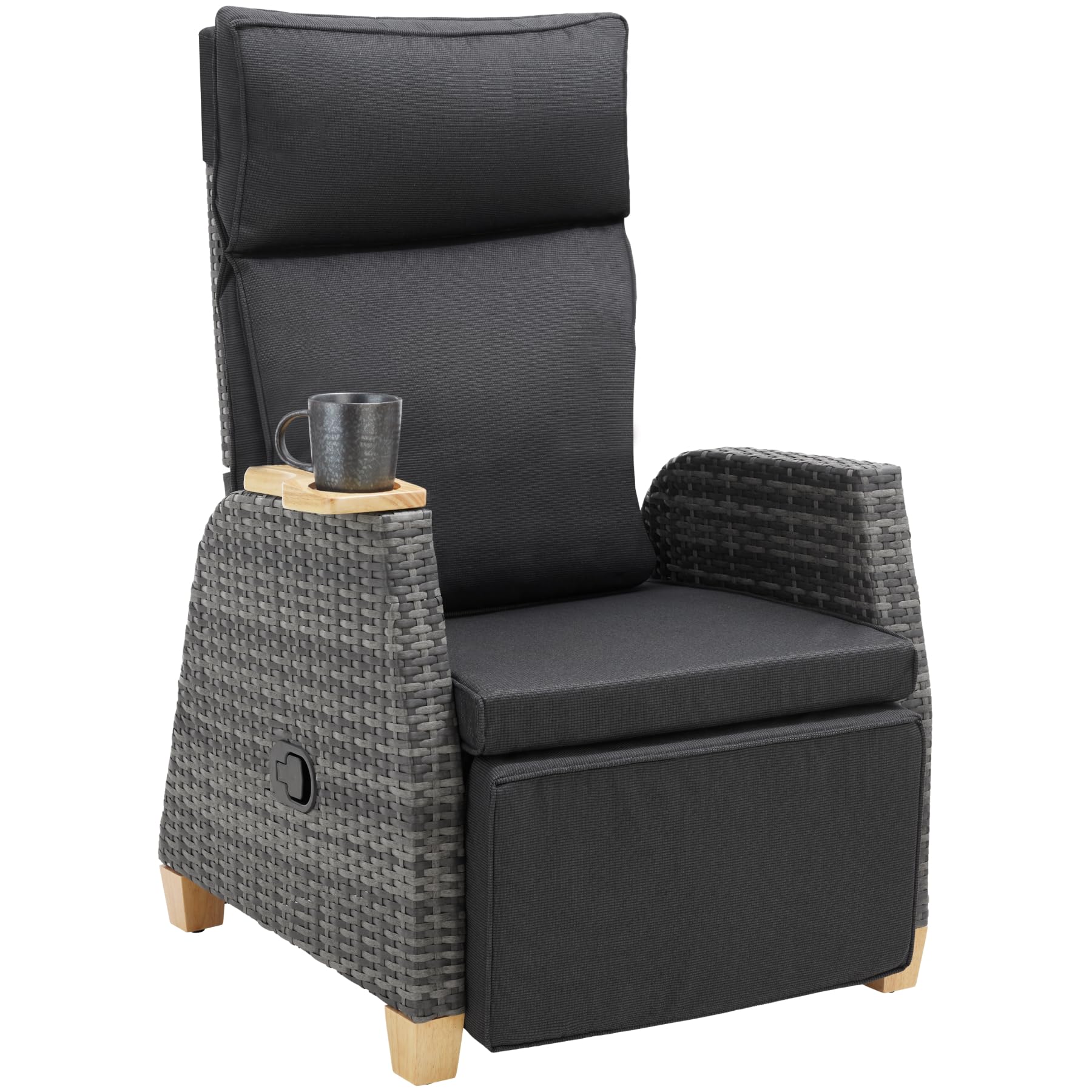 TecTake® Sillón de Ratán con Cojín, Estructura de Aluminio, Funda Repelente al Agua, Silla Reclinable, Silla Ratan, Sofa Exterior, Mueble Jardin Exterior, Sillas Terraza, Sofa Jardin - Gris