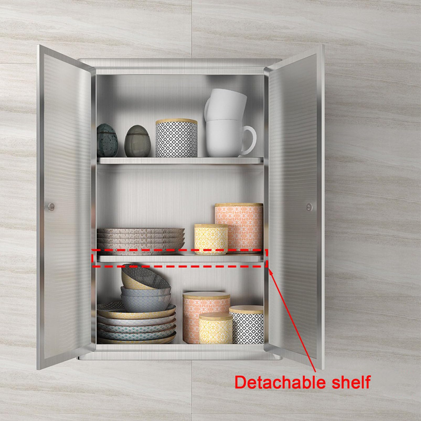 Armoire Murale en Acier Inoxydable, Organisateur Peu encombrant pour Placard de Cuisine avec étagères réglables, Armoire à Pharmacie de Salle de Bain avec Portes vitrées