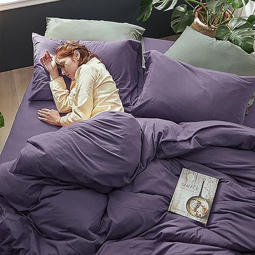 Miniatura 7 de EaseHome - Juego de sábanas de tamaño matrimonial color morado, bolsillo profundo para colchón de 21 pulgadas, de 1800 hilos, 4 piezas, colección de