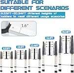RIKADE Échelle télescopique, 10.5FT Échelle télescopique en aluminium avec pieds antidérapants, échelle portative pour le travail ménager et extérieur, 330lb Capacité
