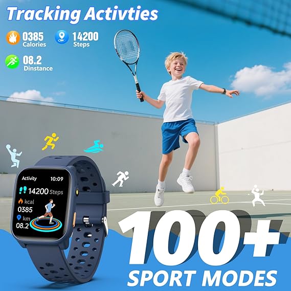 Smart Watch for Kids with 12 Puzzle Games, 1.83 Fitness Tracker Watch Heart Rate Sleep Monitor, Pedometer, Alarm Clock, Flashlight, Gift for 6-12 Year Old Boys