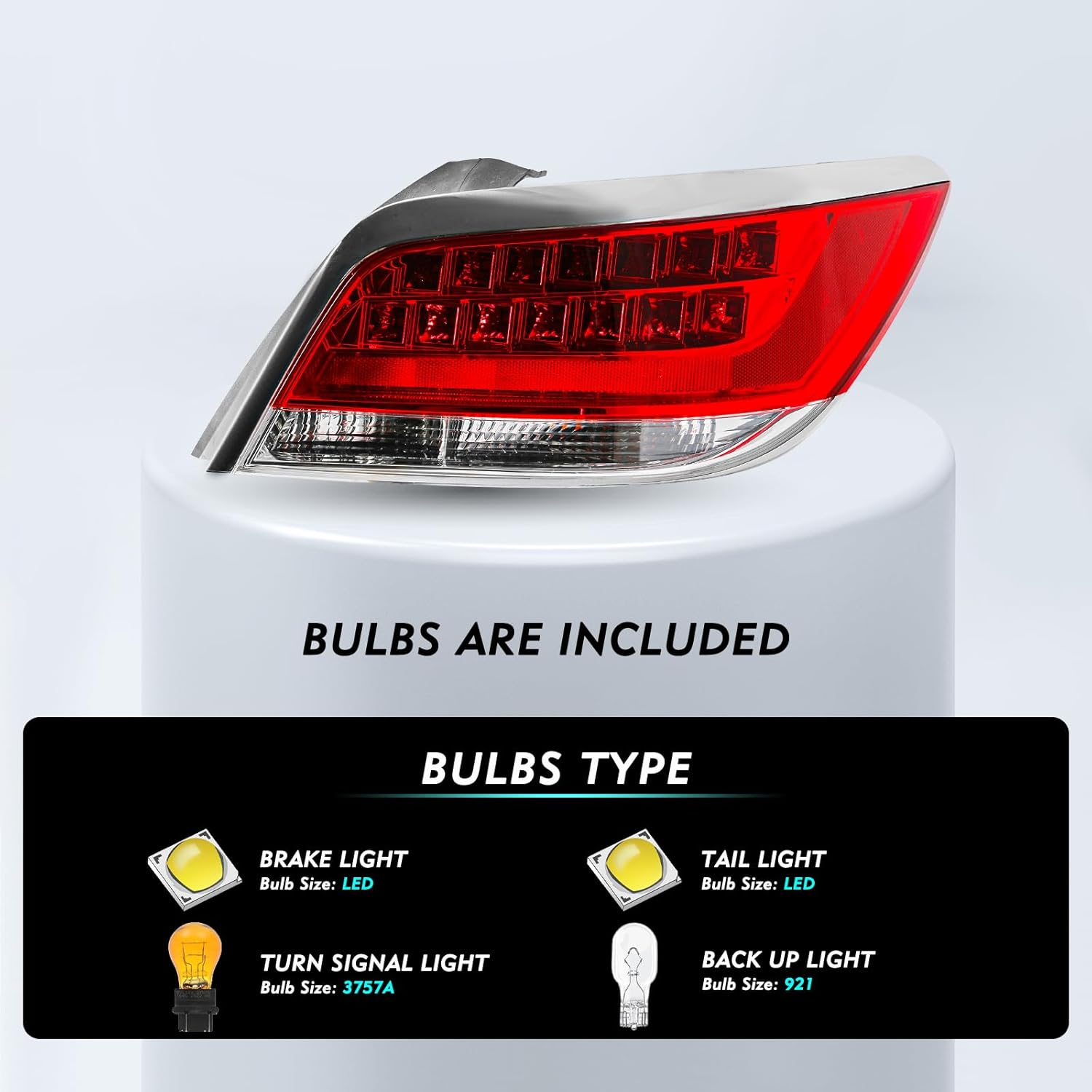 LED Tail Light Assembly For 2010 2011 2012 2013 Buick Lacrosse & Allure Outer Rear Taillight Assembly OE Direct Replacement Brake Tail Lamp Right Passenger Side with Bulbs