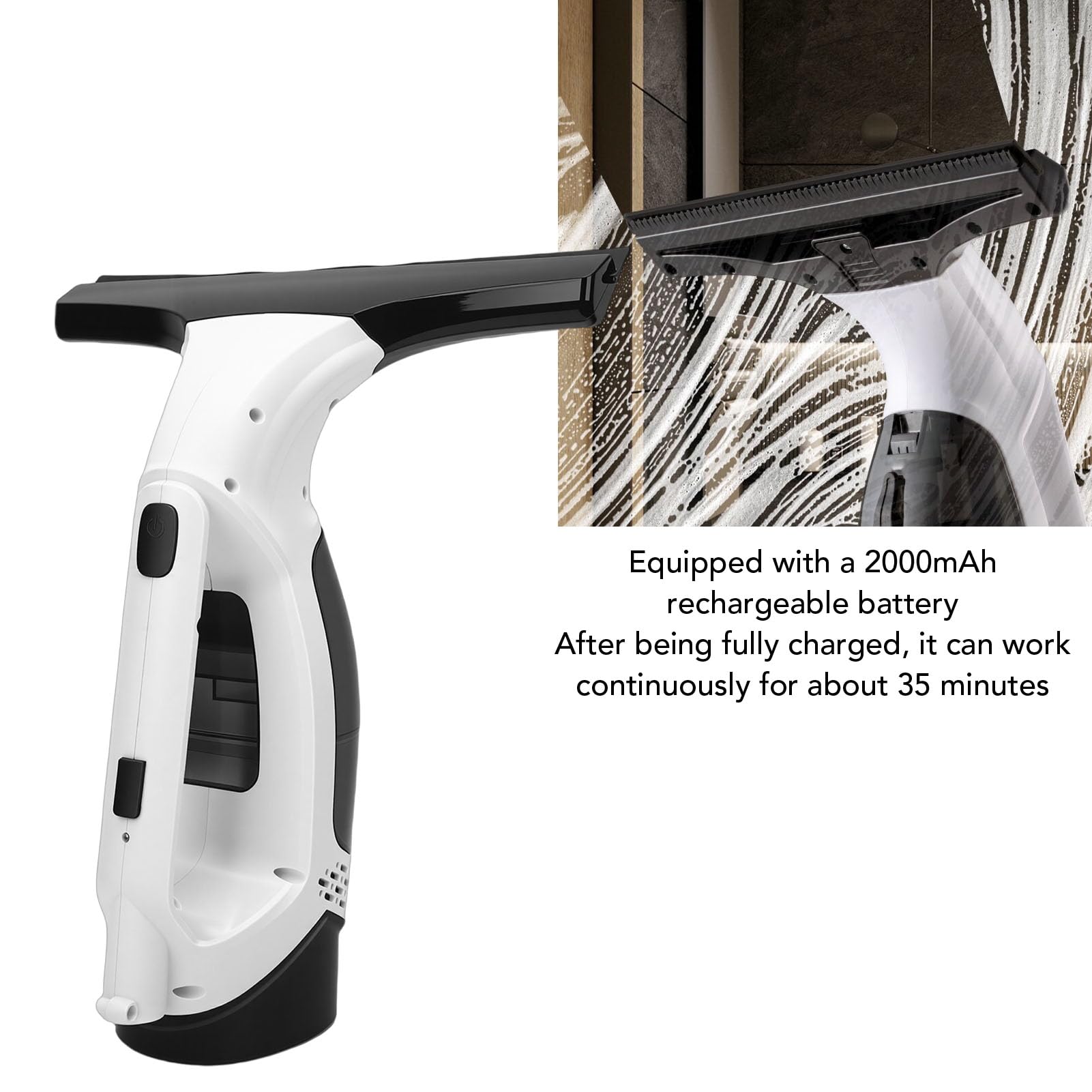 Limpiacristales eléctrico inalámbrico con Motor de succión de 1,2 kPa y batería de 2000 mAh y depósito de Agua extraíble de 150 ml para Superficies Lisas.