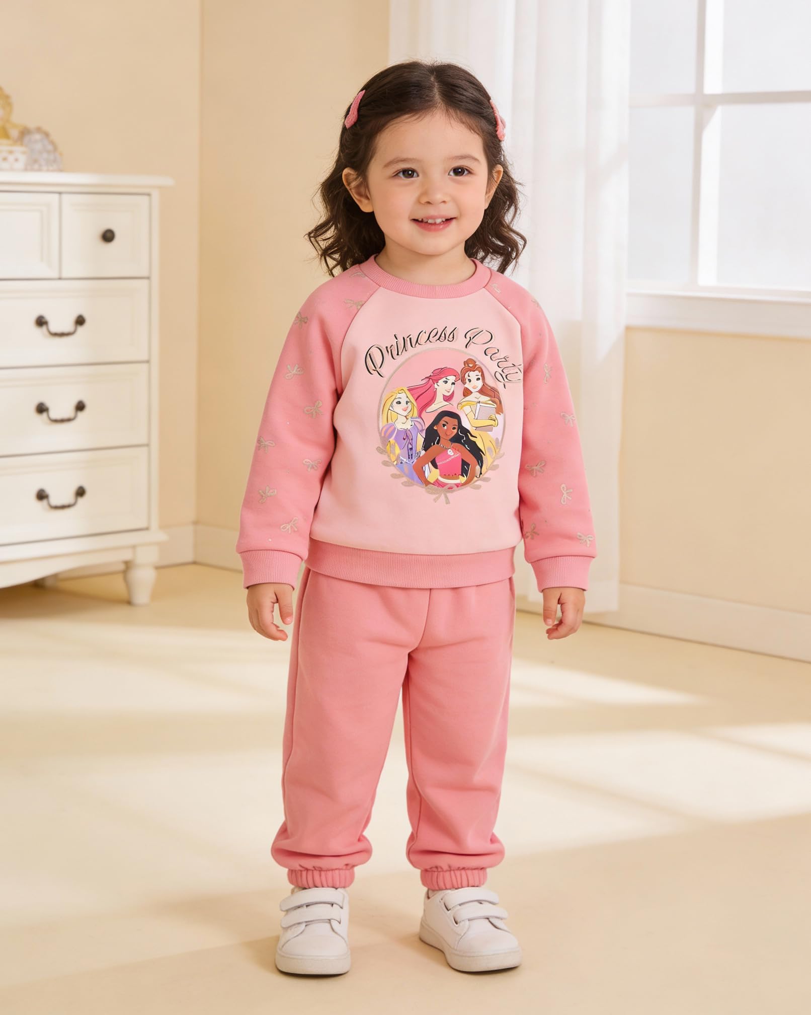Disney Princess Toddler Girls’ Outfit Set - Two Piece Sweatshirt with Metallic Ink & Jogger Pants (3T)