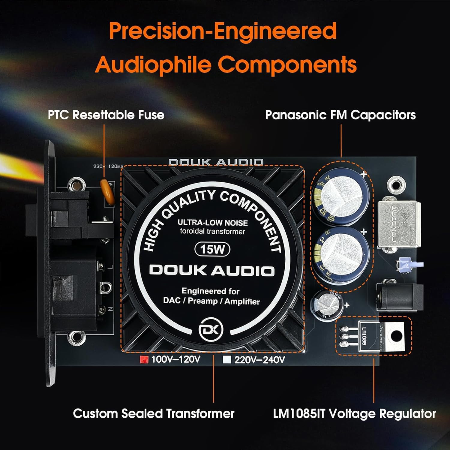 Douk Audio D2 - Fuente de alimentación lineal (5 V, 15 W, bajo nivel de ruido, para serpentinas DAC con transformador toroidal y filtro CLC para sistemas de audio de sobremesa HiFi