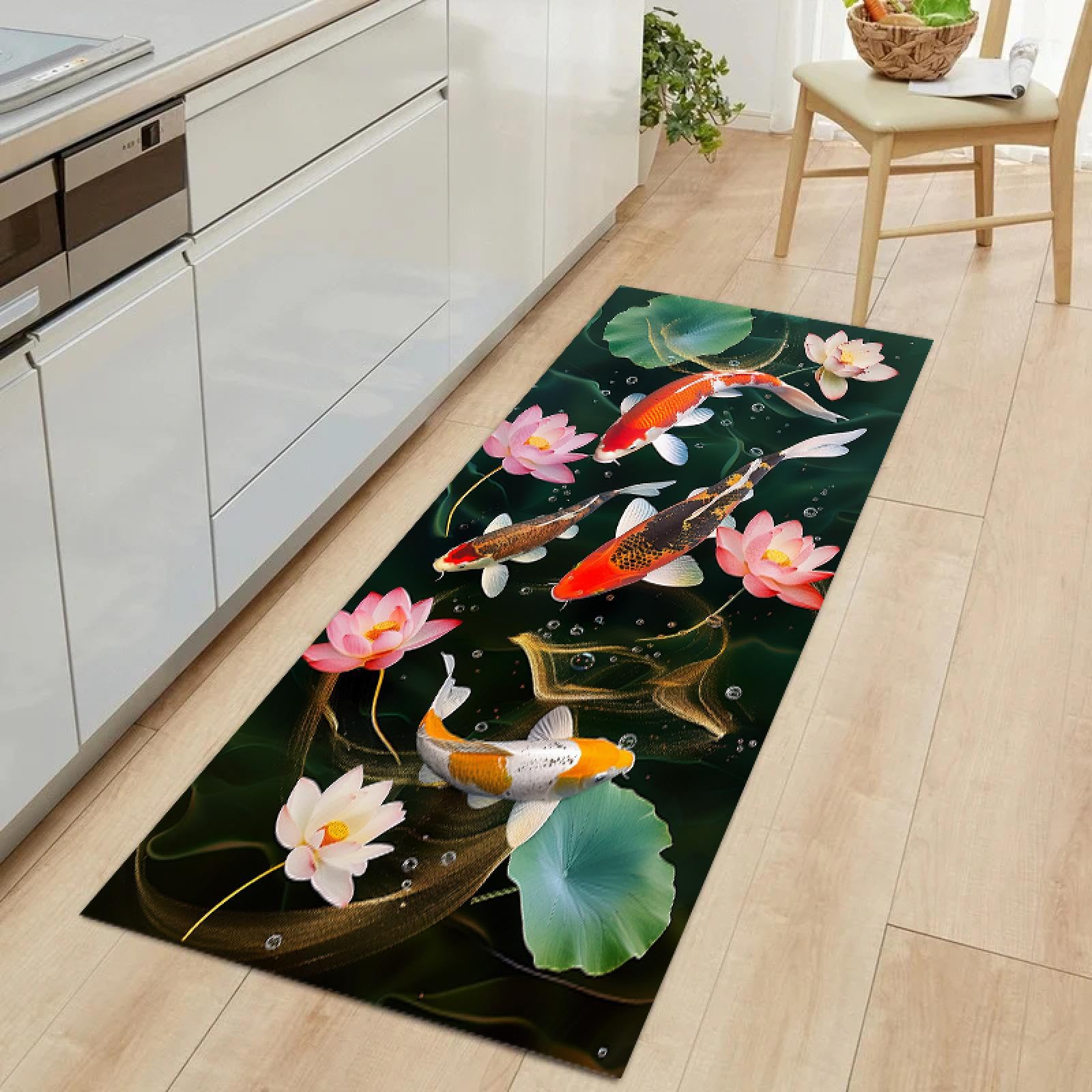 Tapis carpe koï cuisine salon antidérapant lavable 40x80 cm