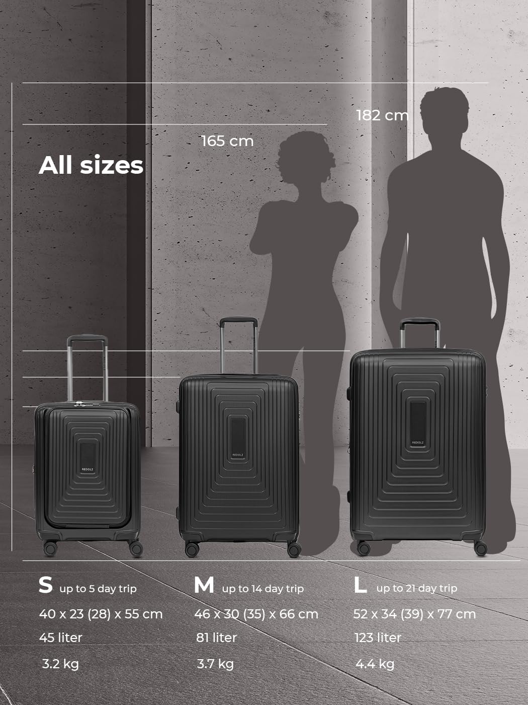 REDOLZ Essentials 14 Valigia grande espandibile | 52 x 34 x 77 cm | Trolley con piega elastica da 123 a 140 litri | ultraleggero solo 4,4 kg