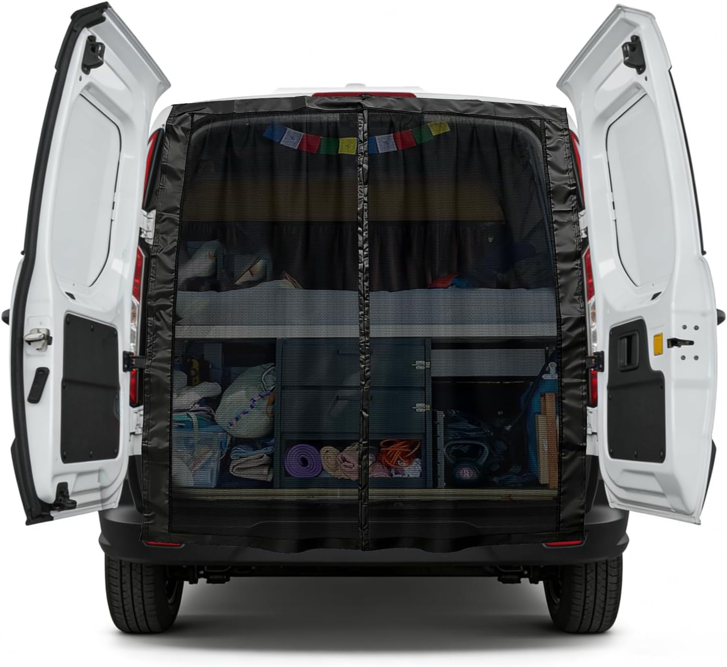 79" H x 67" W Van Rear Door Screen Fit for Ford Transit and RAM ProMaster High Roof Campervans with Center Magnetic Closure, Hook and Loop Around