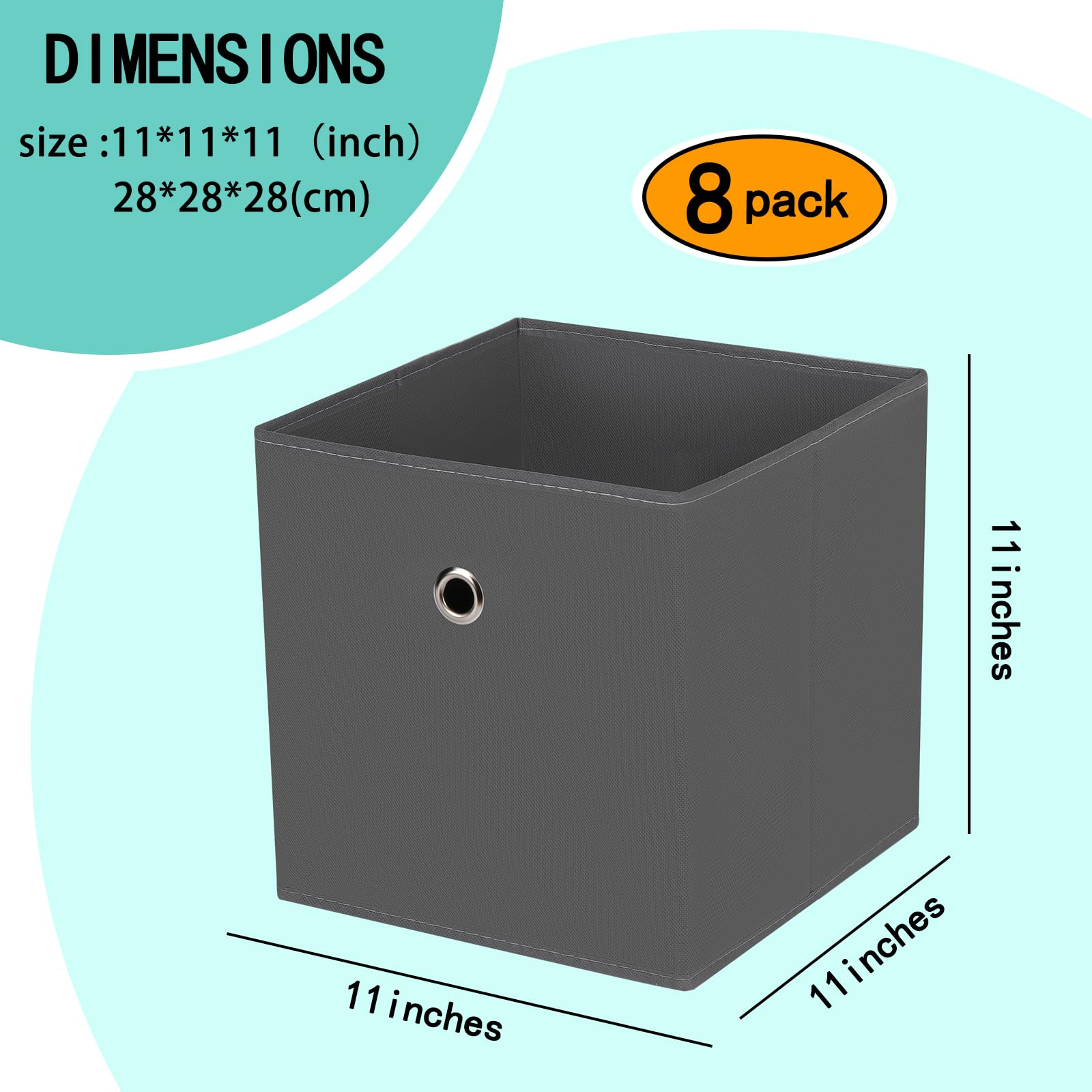 STOREONE Fabric Storage Bin,11 Inch Collapsible Cube Storage Bins With Handle,Closet Organizers And Storage,For Home Bedroom,Clothes,Closet,Drawer,Cube Storage Shelf,Set of 8,(Gray)