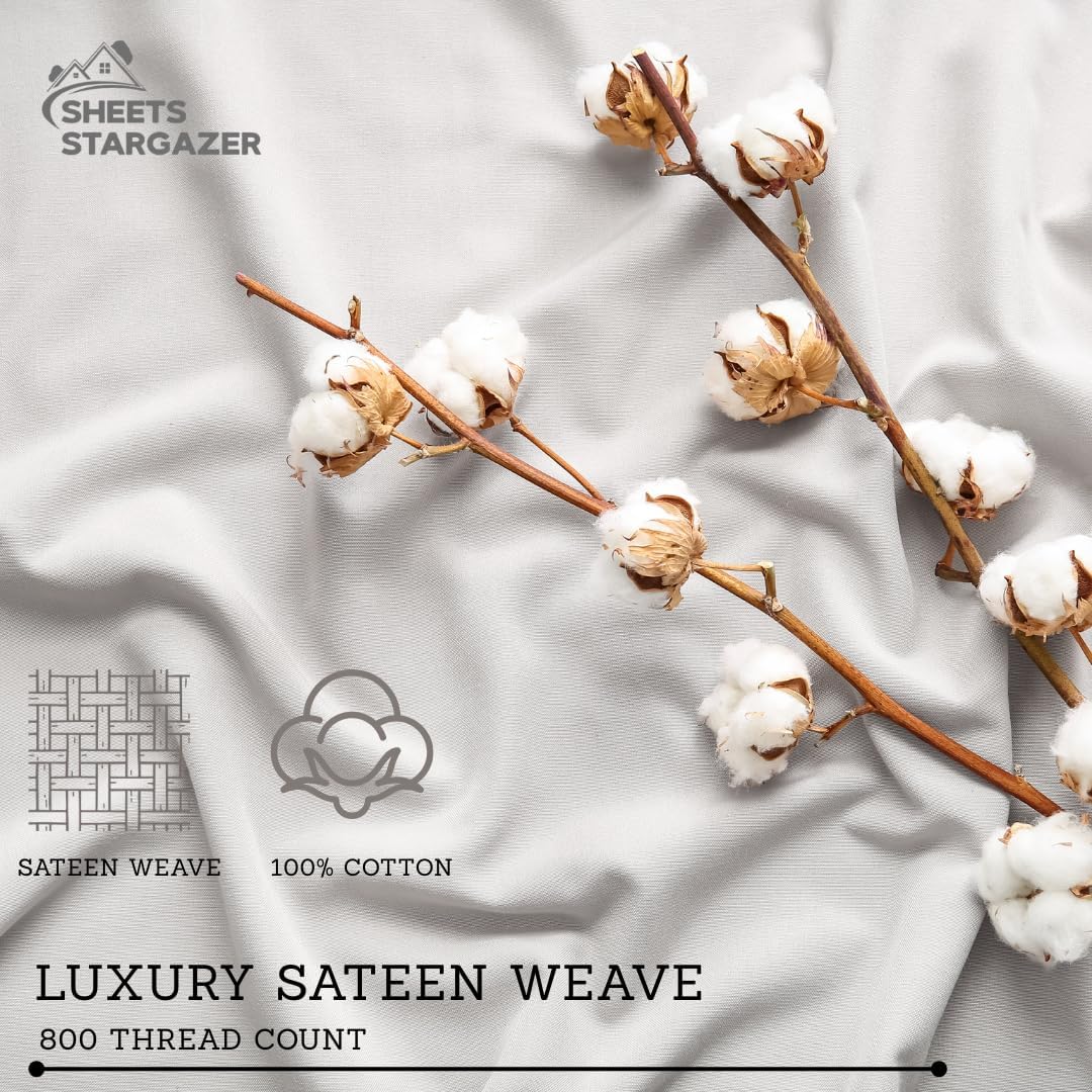 Egyptian Cotton Queen Fitted Sheet Only 800 Thread Count Sateen Weave, 18 Inch Deep Pocket, Soft, Breathable & Cooling Fitted Sheet, Light Grey