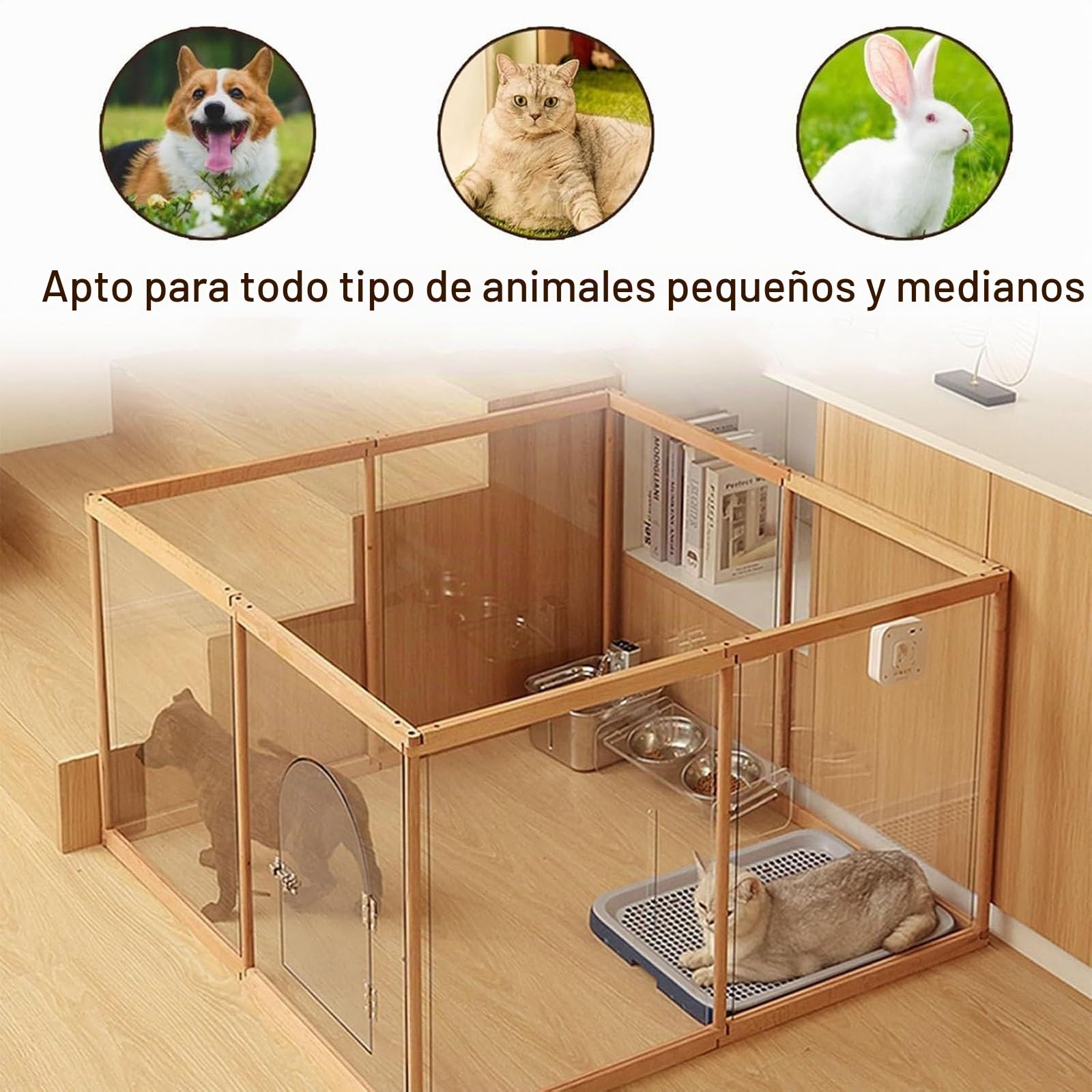 Parque para Perros Transparente, Parque para Perros de plástico acrílico Transparente para Interiores, Parque para Perros de acrílico, para Cachorros, Gatos, Conejos(Big Door,12 Pieces)