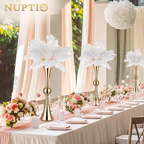 Miniatura 2 de NUPTIO Jarrones dorados para centros de mesa de boda, 2 piezas de jarrón de flores de metal de 26 pulgadas de alto, elegante decoración de bodas a