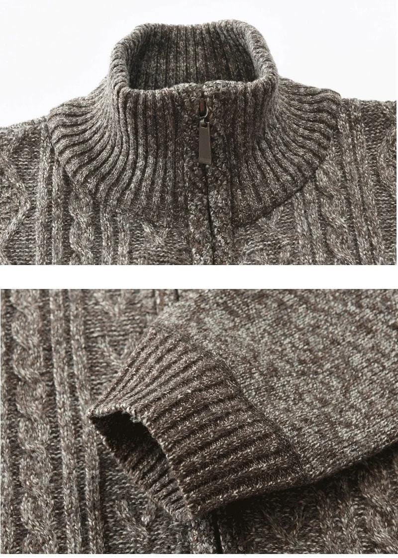 Men Casual Stand Collar Cardigan Sweater Fall Winter Striped Slim Knitted Sweater Men's
