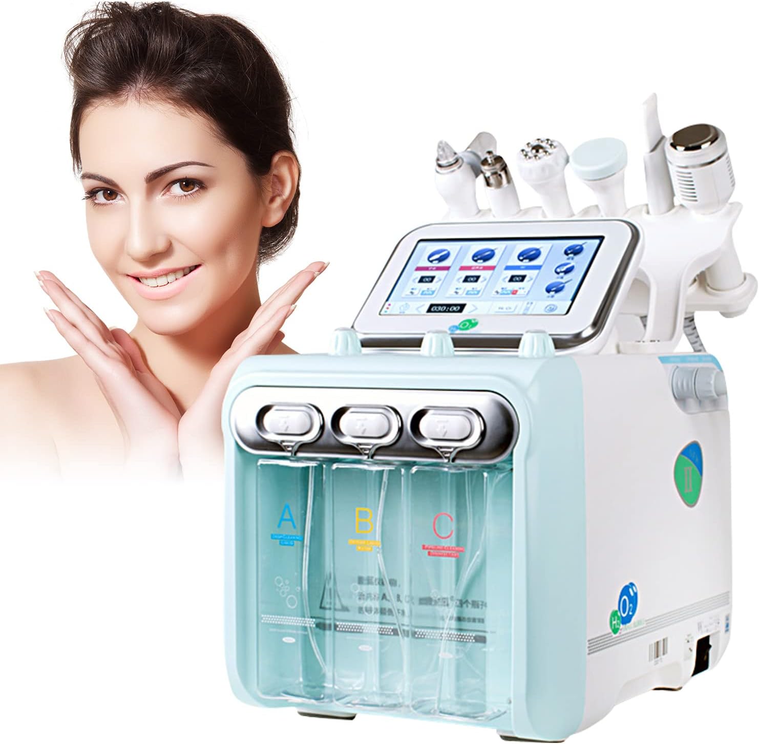 DOUKIKI Hydrogen Oxygen Facial Machine, Small Bubble Microdermabrasion Jet Peeling Spray, Professional 6-in-1 Hydrating Facial Blackhead Absorber