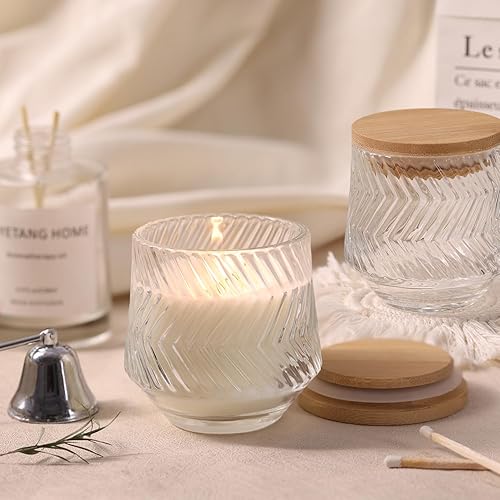 Miniatura 4 de 8 tarros de vela transparentes de 7 onzas para hacer velas, tarros de vela únicos acanalados, tarros de vidrio con tapas de bambú y etiquetas para